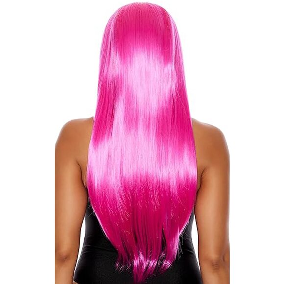 Long Hot Pink Straight Wig - Picture 2 of 4